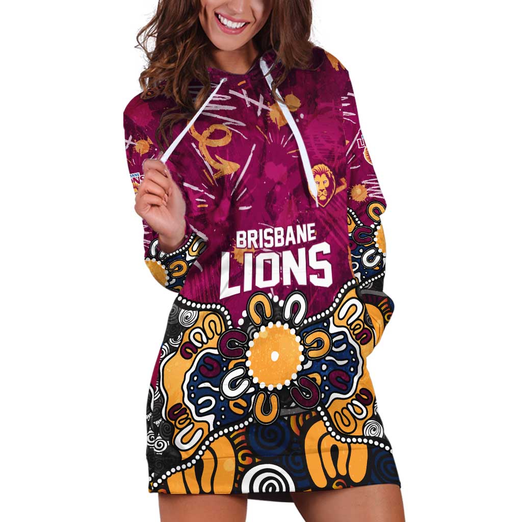 Personalized Brisbane Lions Hoodie Dress Aboriginal Dot Painting Graffiti Style