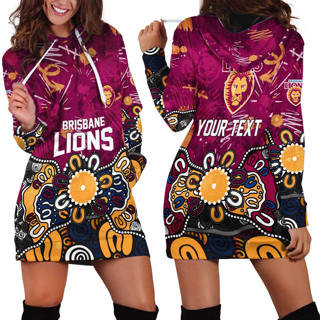 Personalized Brisbane Lions Hoodie Dress Aboriginal Dot Painting Graffiti Style