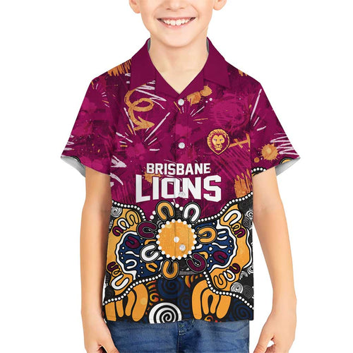 Personalized Brisbane Lions Kid Hawaiian Shirt Aboriginal Dot Painting Graffiti Style