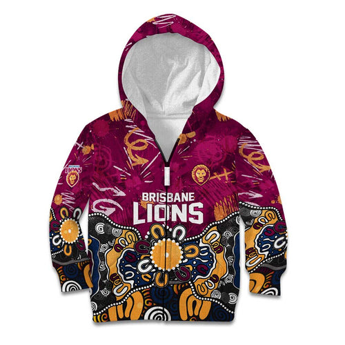 Personalized Brisbane Lions Kid Hoodie Aboriginal Dot Painting Graffiti Style