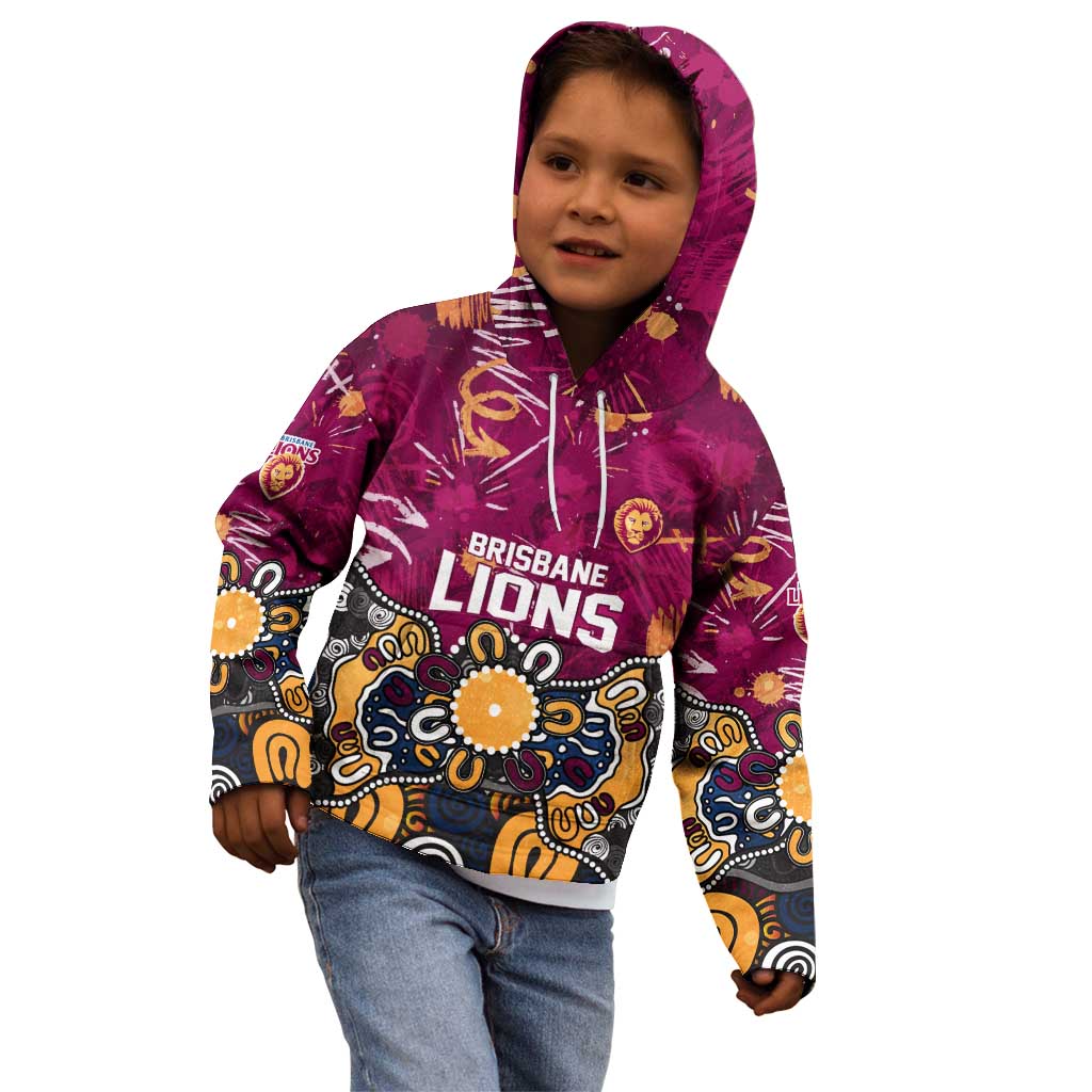 Personalized Brisbane Lions Kid Hoodie Aboriginal Dot Painting Graffiti Style