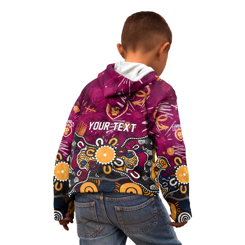 Personalized Brisbane Lions Kid Hoodie Aboriginal Dot Painting Graffiti Style