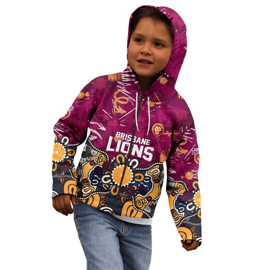 Personalized Brisbane Lions Kid Hoodie Aboriginal Dot Painting Graffiti Style