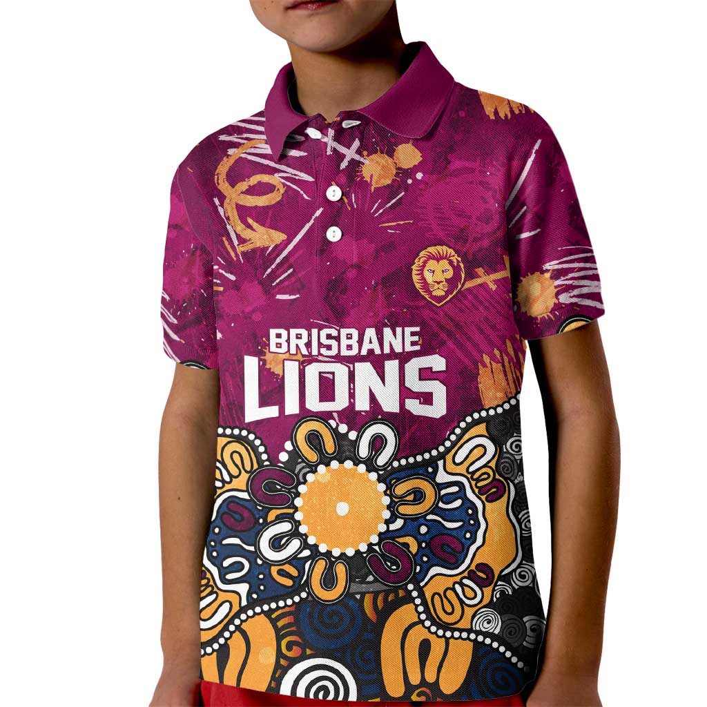Personalized Brisbane Lions Kid Polo Shirt Aboriginal Dot Painting Graffiti Style