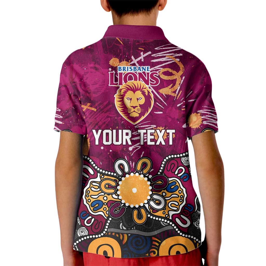 Personalized Brisbane Lions Kid Polo Shirt Aboriginal Dot Painting Graffiti Style