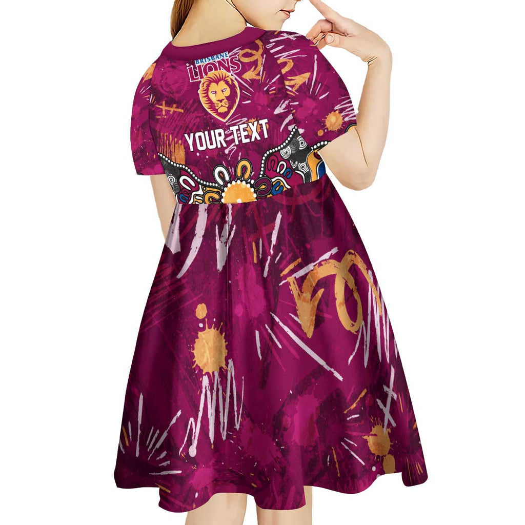 Personalized Brisbane Lions Kid Short Sleeve Dress Aboriginal Dot Painting Graffiti Style