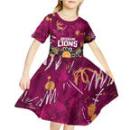 Personalized Brisbane Lions Kid Short Sleeve Dress Aboriginal Dot Painting Graffiti Style
