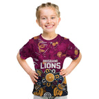Personalized Brisbane Lions Kid T Shirt Aboriginal Dot Painting Graffiti Style