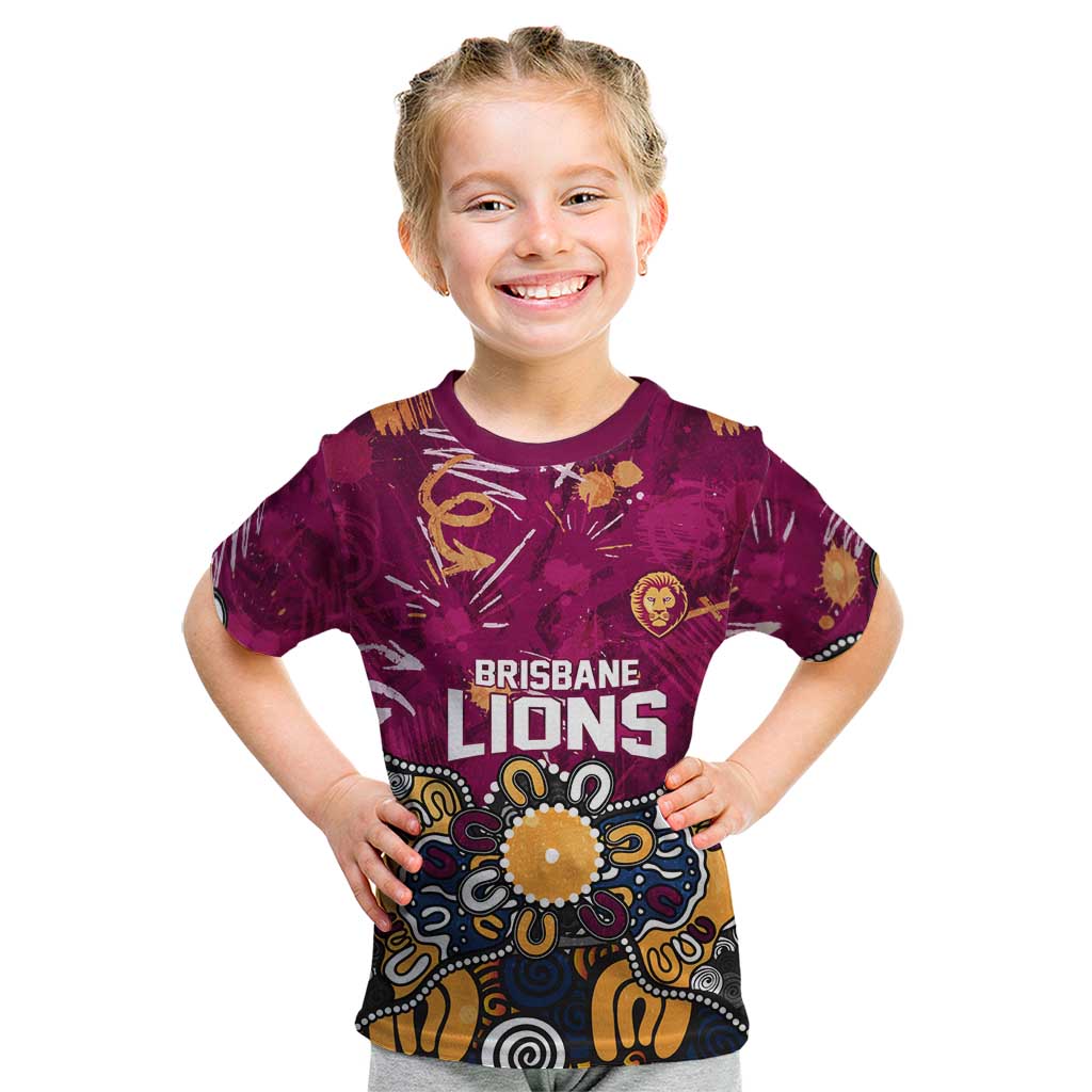Personalized Brisbane Lions Kid T Shirt Aboriginal Dot Painting Graffiti Style