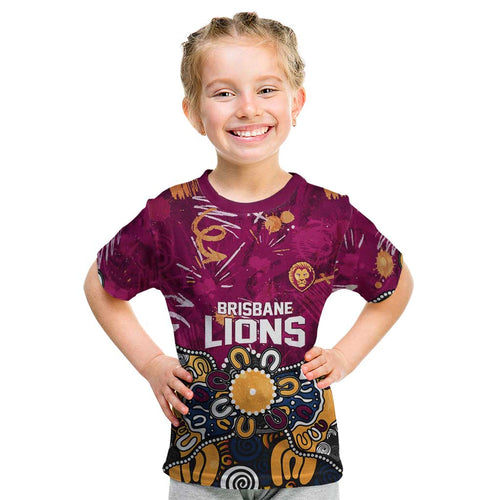 Personalized Brisbane Lions Kid T Shirt Aboriginal Dot Painting Graffiti Style