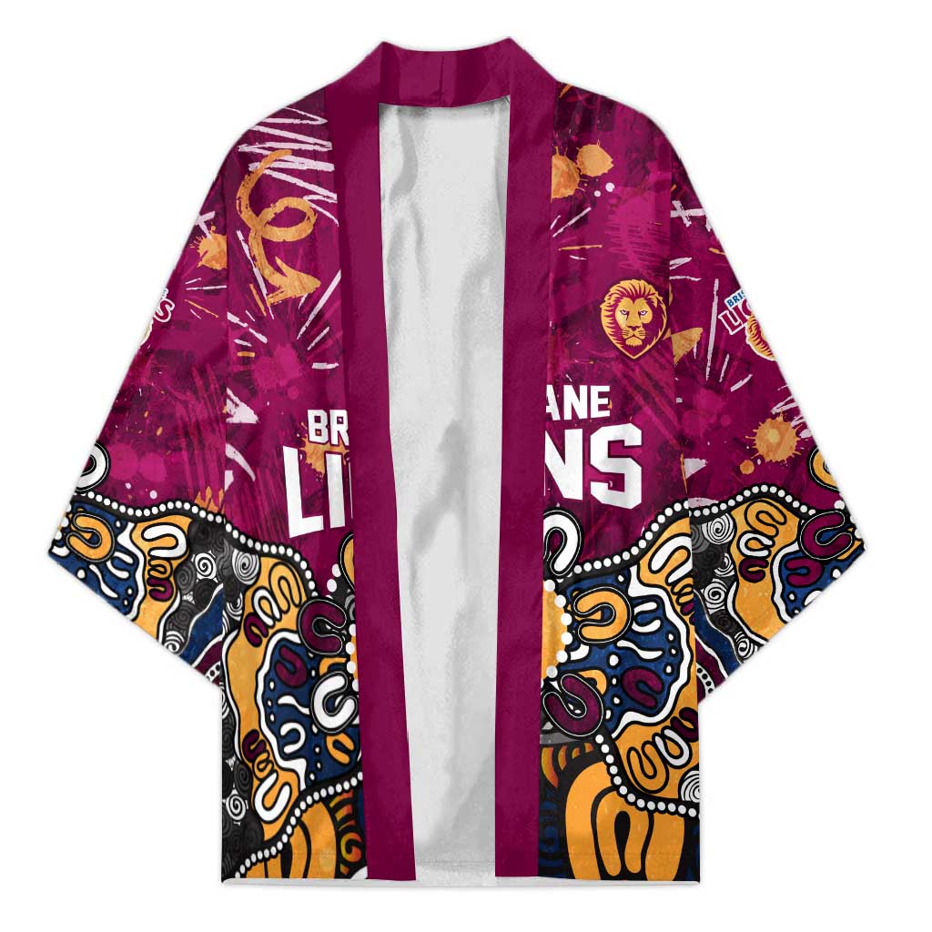 Personalized Brisbane Lions Kimono Aboriginal Dot Painting Graffiti Style