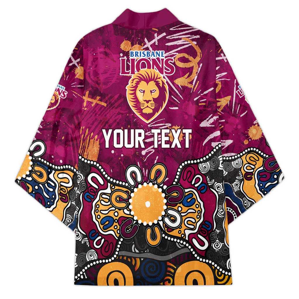 Personalized Brisbane Lions Kimono Aboriginal Dot Painting Graffiti Style