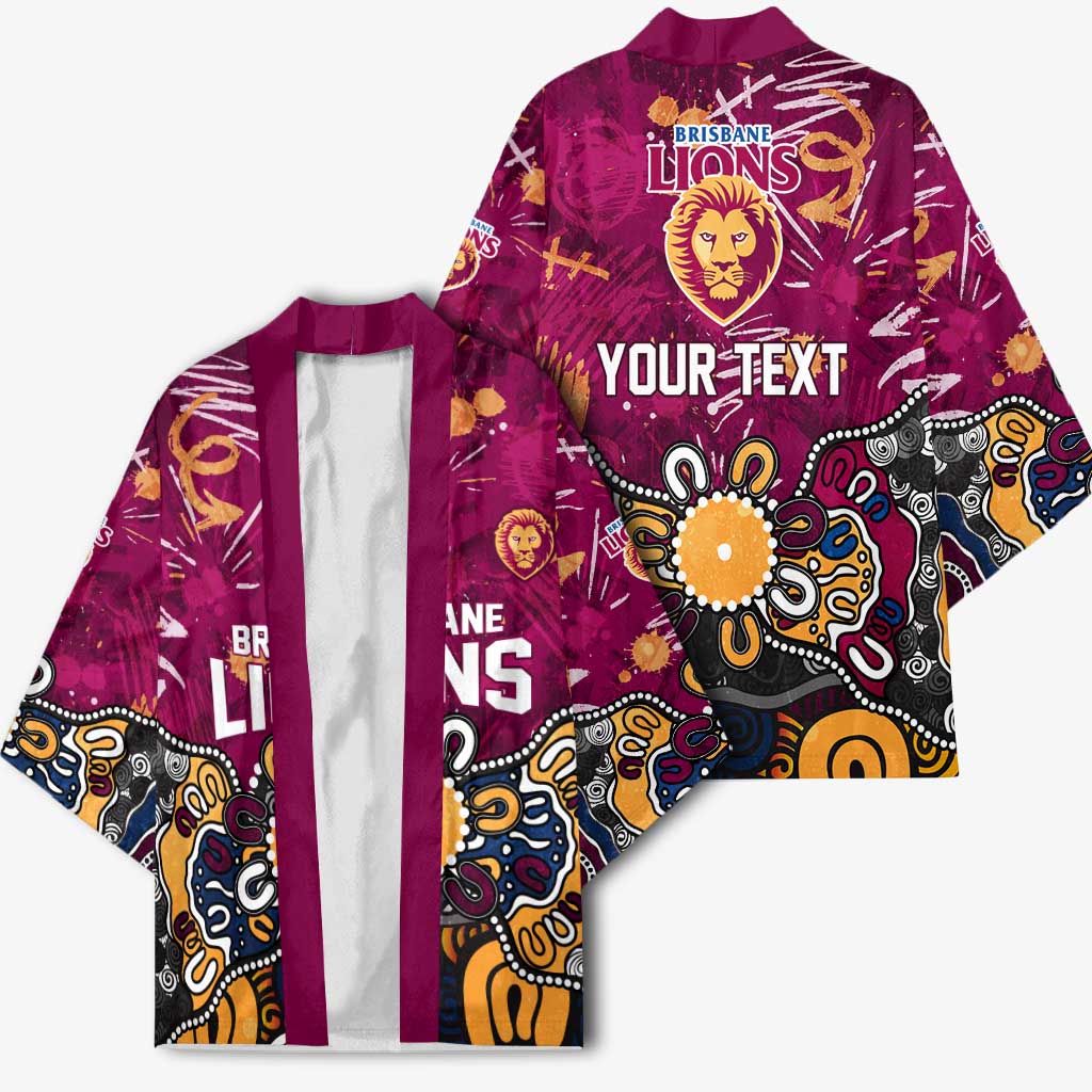 Personalized Brisbane Lions Kimono Aboriginal Dot Painting Graffiti Style