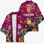 Personalized Brisbane Lions Kimono Aboriginal Dot Painting Graffiti Style