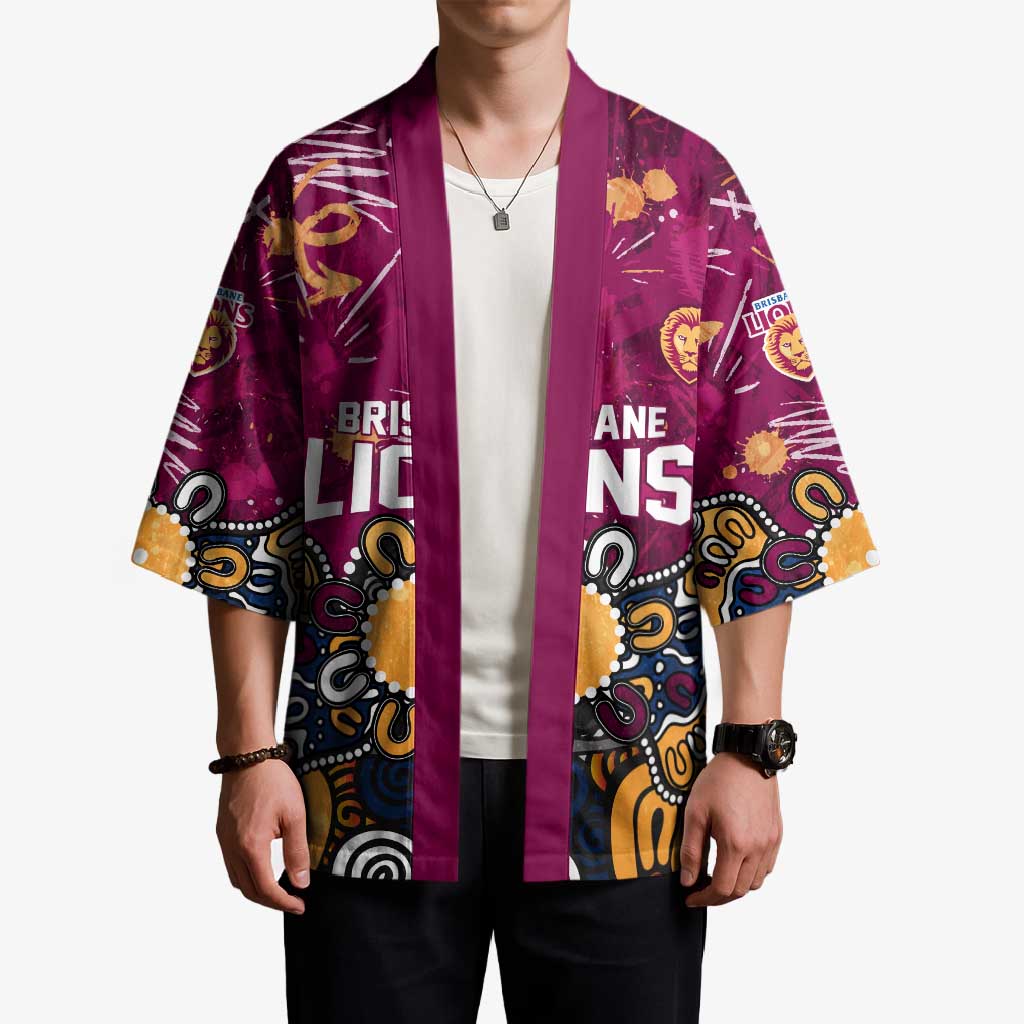 Personalized Brisbane Lions Kimono Aboriginal Dot Painting Graffiti Style