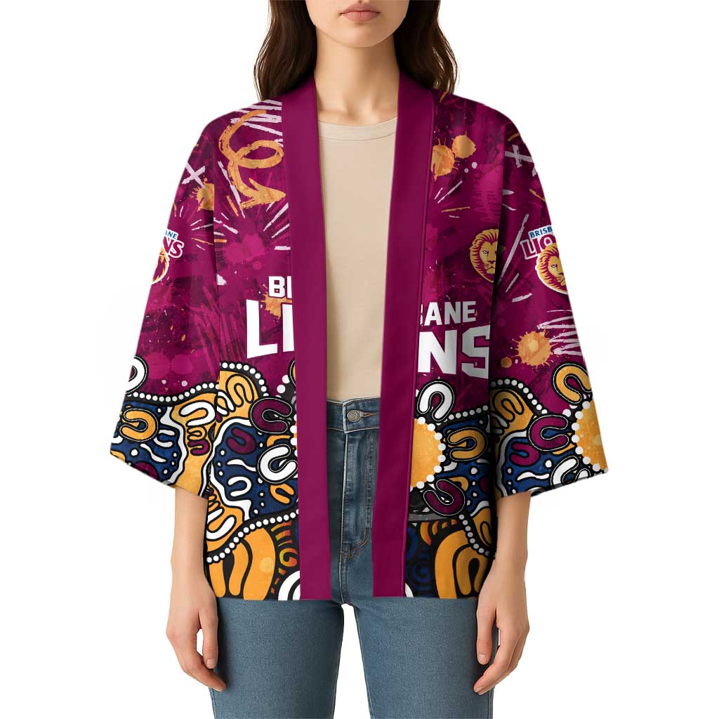 Personalized Brisbane Lions Kimono Aboriginal Dot Painting Graffiti Style