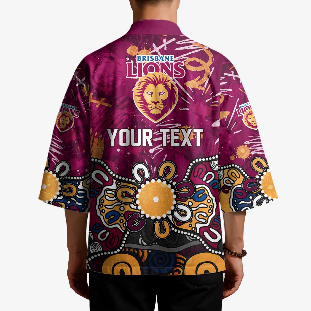 Personalized Brisbane Lions Kimono Aboriginal Dot Painting Graffiti Style
