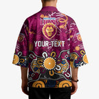 Personalized Brisbane Lions Kimono Aboriginal Dot Painting Graffiti Style