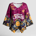 Personalized Brisbane Lions Kimono Sleeve Blouse Aboriginal Dot Painting Graffiti Style
