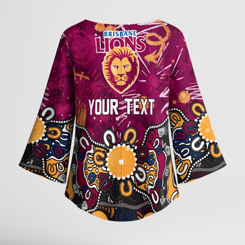 Personalized Brisbane Lions Kimono Sleeve Blouse Aboriginal Dot Painting Graffiti Style