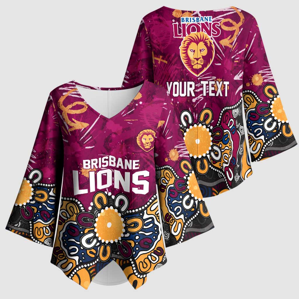 Personalized Brisbane Lions Kimono Sleeve Blouse Aboriginal Dot Painting Graffiti Style