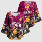 Personalized Brisbane Lions Kimono Sleeve Blouse Aboriginal Dot Painting Graffiti Style