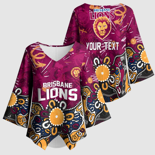 Personalized Brisbane Lions Kimono Sleeve Blouse Aboriginal Dot Painting Graffiti Style