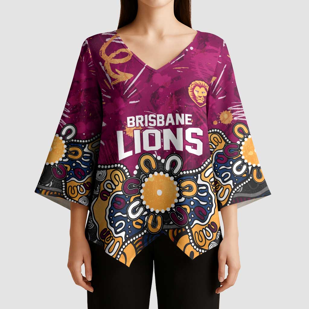 Personalized Brisbane Lions Kimono Sleeve Blouse Aboriginal Dot Painting Graffiti Style