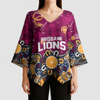 Personalized Brisbane Lions Kimono Sleeve Blouse Aboriginal Dot Painting Graffiti Style