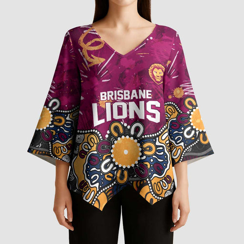 Personalized Brisbane Lions Kimono Sleeve Blouse Aboriginal Dot Painting Graffiti Style