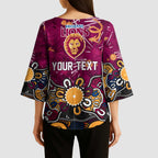 Personalized Brisbane Lions Kimono Sleeve Blouse Aboriginal Dot Painting Graffiti Style