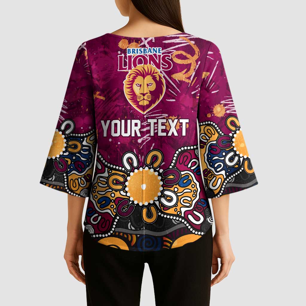 Personalized Brisbane Lions Kimono Sleeve Blouse Aboriginal Dot Painting Graffiti Style