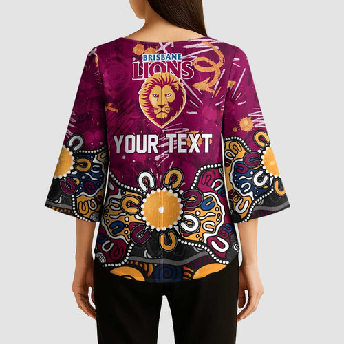 Personalized Brisbane Lions Kimono Sleeve Blouse Aboriginal Dot Painting Graffiti Style