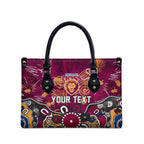 Personalized Brisbane Lions Leather Bag Aboriginal Dot Painting Graffiti Style