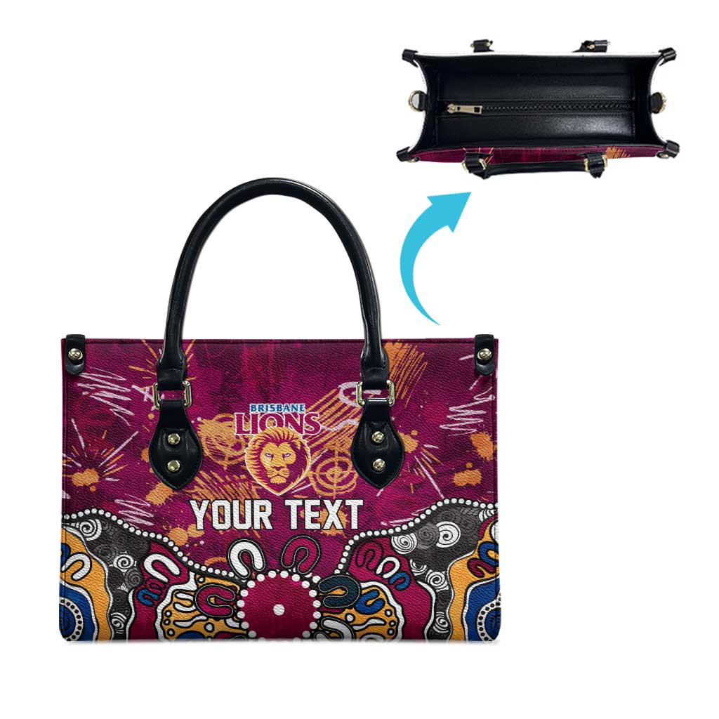 Personalized Brisbane Lions Leather Bag Aboriginal Dot Painting Graffiti Style