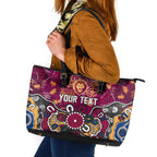 Personalized Brisbane Lions Leather Tote Bag Aboriginal Dot Painting Graffiti Style