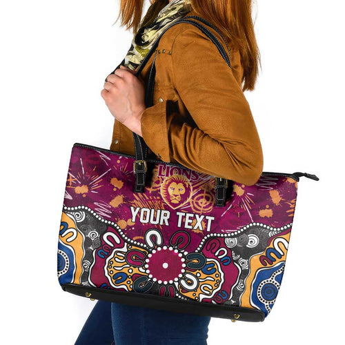 Personalized Brisbane Lions Leather Tote Bag Aboriginal Dot Painting Graffiti Style