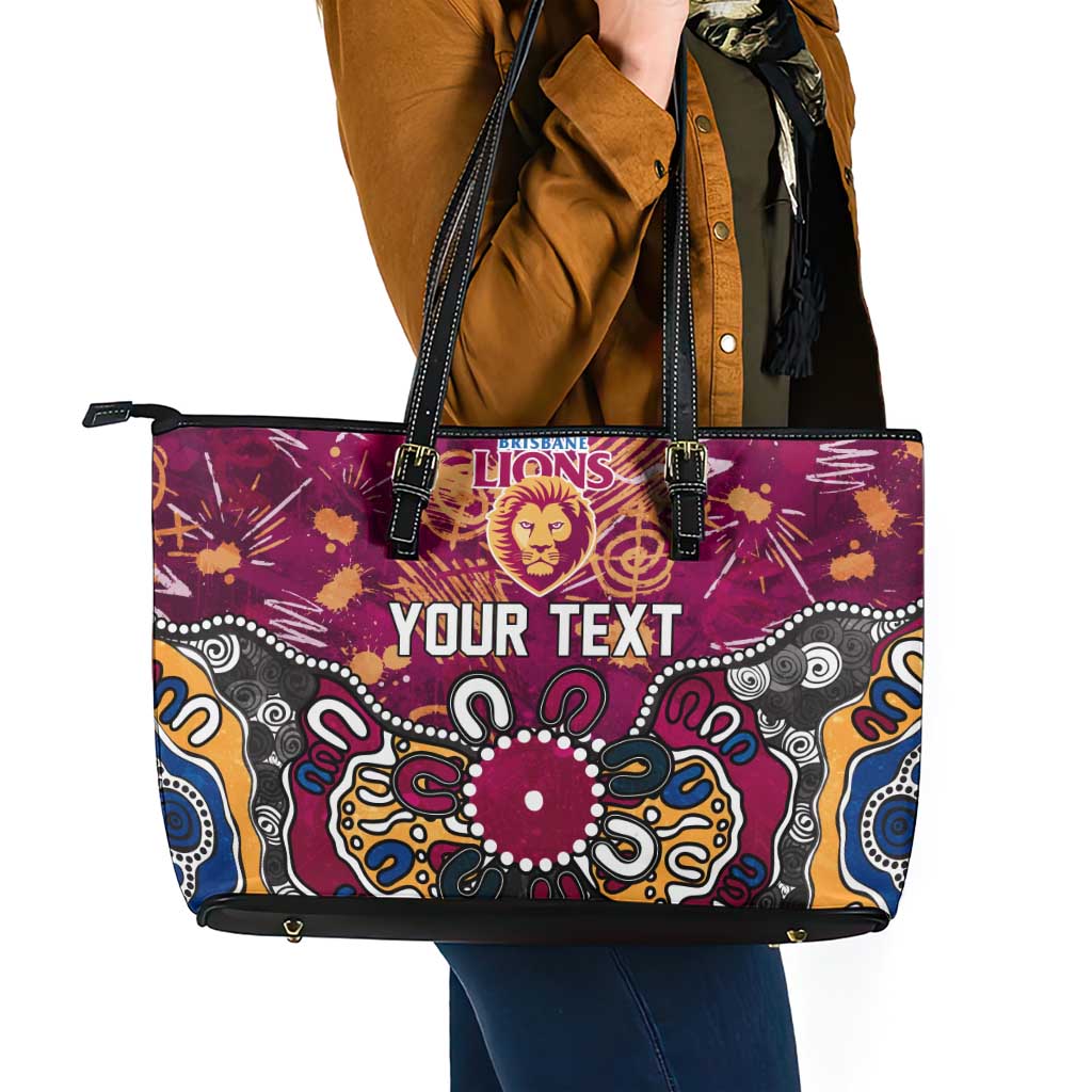 Personalized Brisbane Lions Leather Tote Bag Aboriginal Dot Painting Graffiti Style