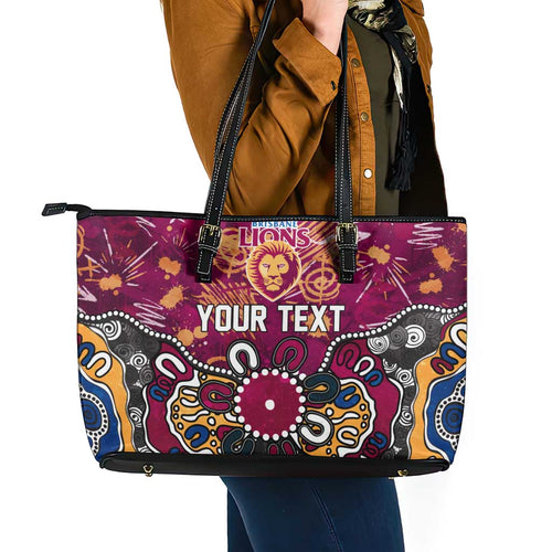 Personalized Brisbane Lions Leather Tote Bag Aboriginal Dot Painting Graffiti Style