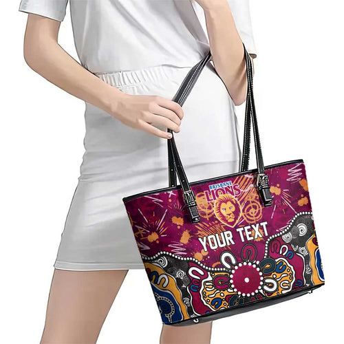 Personalized Brisbane Lions Leather Tote Bag Aboriginal Dot Painting Graffiti Style