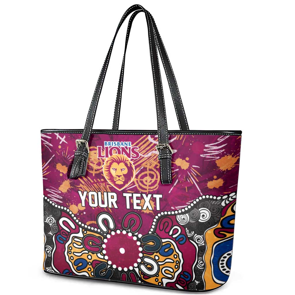 Personalized Brisbane Lions Leather Tote Bag Aboriginal Dot Painting Graffiti Style