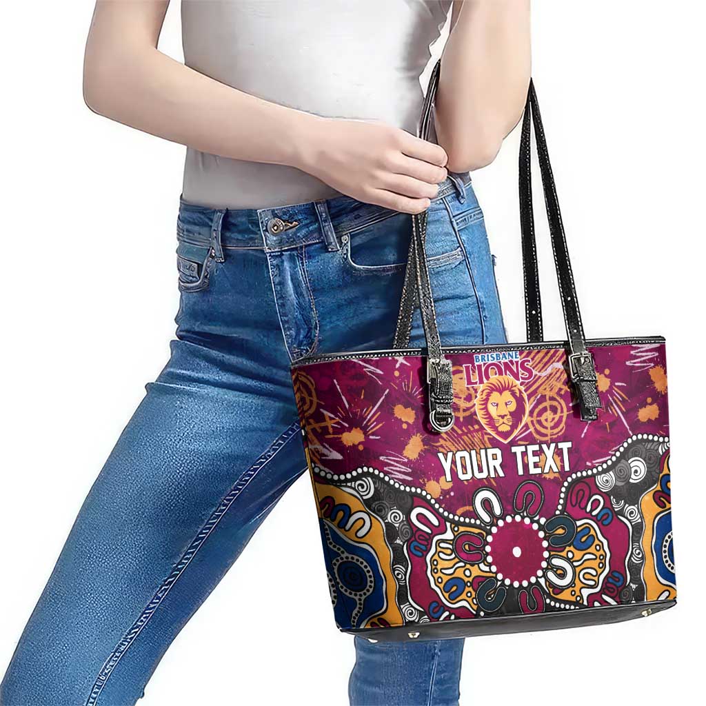 Personalized Brisbane Lions Leather Tote Bag Aboriginal Dot Painting Graffiti Style