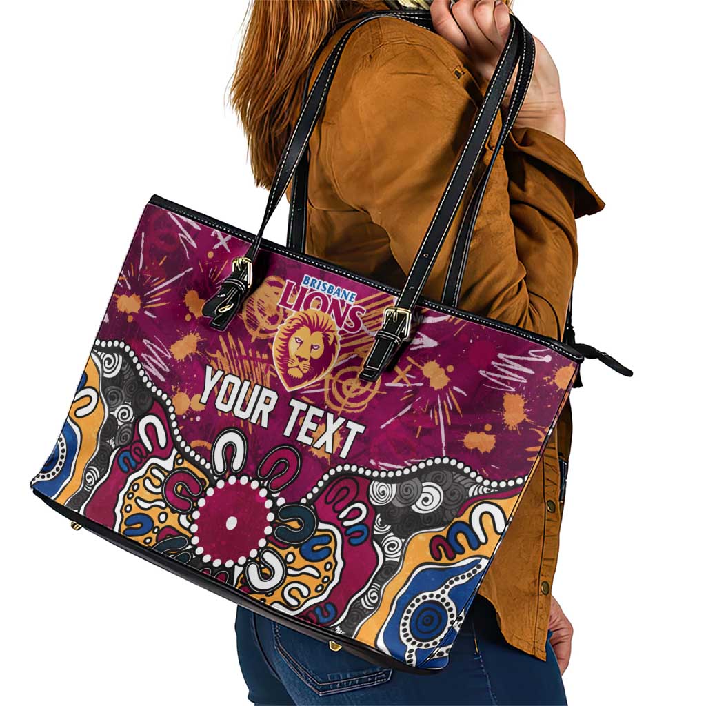 Personalized Brisbane Lions Leather Tote Bag Aboriginal Dot Painting Graffiti Style