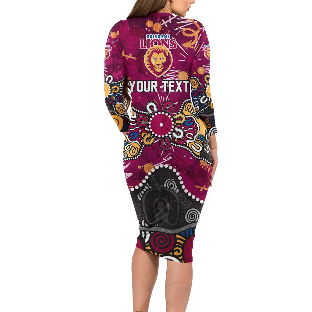 Personalized Brisbane Lions Long Sleeve Bodycon Dress Aboriginal Dot Painting Graffiti Style