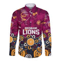 Personalized Brisbane Lions Long Sleeve Button Shirt Aboriginal Dot Painting Graffiti Style