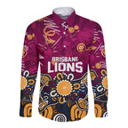 Personalized Brisbane Lions Long Sleeve Button Shirt Aboriginal Dot Painting Graffiti Style