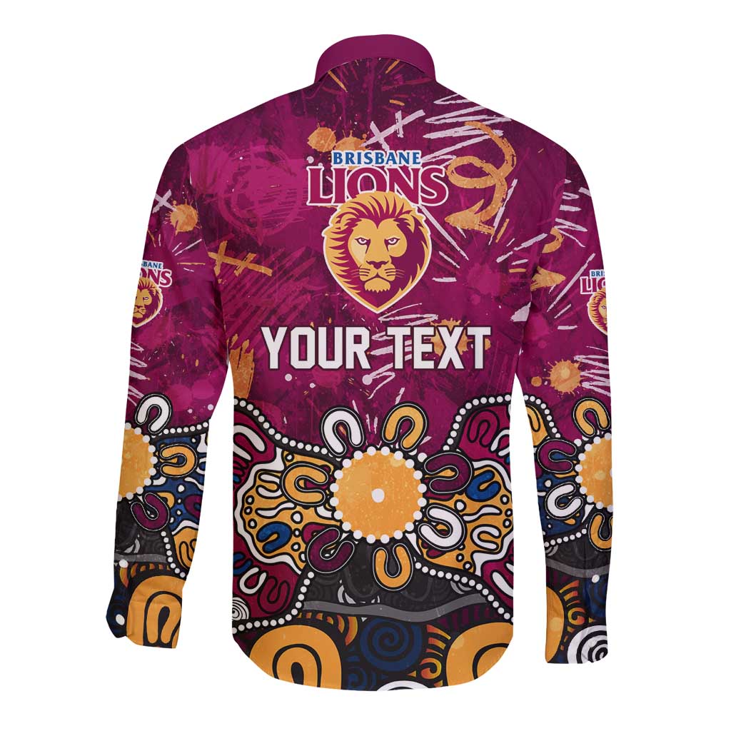 Personalized Brisbane Lions Long Sleeve Button Shirt Aboriginal Dot Painting Graffiti Style