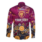 Personalized Brisbane Lions Long Sleeve Button Shirt Aboriginal Dot Painting Graffiti Style