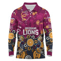 Personalized Brisbane Lions Long Sleeve Polo Shirt Aboriginal Dot Painting Graffiti Style