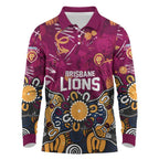 Personalized Brisbane Lions Long Sleeve Polo Shirt Aboriginal Dot Painting Graffiti Style